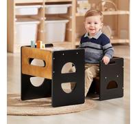 FUNLIO Juego de Mesa y Silla Montessori de Altura Ajustable para Edades 1-3, Juego de Mesa y Silla de Madera Maciza para Niños Pequeños, para Leer/Comer/Jugar - Negro