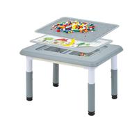 FUNLIO Mesa de actividades 2 en 1 para niños de 3 años en adelante, mesa reversible de dibujo y bloques de construcción con 450 bloques, altura ajustable, gran almacenamiento y diseño antideformación