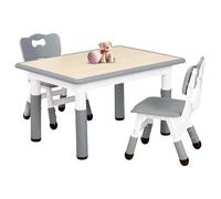 FUNLIO Mesa Infantil con 2 Sillas para Niños de 3 a 8 años, Mesa Niños de Altura Ajustable, Escritorio Fácil de Limpiar, para Aulas/Hogares, Aprobado por CPC y CE (3 Piezas)-Rectángulo-Gris