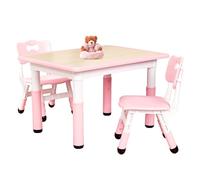 FUNLIO Mesa Infantil con 2 Sillas para Niños de 3 a 8 años, Mesa Niños de Altura Ajustable, Escritorio Fácil de Limpiar, para Aulas/Hogares, Aprobado por CPC y CE (3 Piezas)-Rectángulo-Rosa