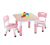 FUNLIO Mesa Infantil con 2 Sillas para Niños de 3 a 8 años, Mesa Niños Infantil de Altura Ajustable, Escritorio Niño Fácil de Limpiar, para Aulas/Hogares, Aprobado por CPC y CE (3 Piezas) - Rosa