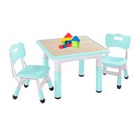 FUNLIO Mesa Infantil con 2 Sillas para Niños de 3 a 8 años, Mesa Niños Infantil de Altura Ajustable, Escritorio Niño Fácil de Limpiar, para Aulas/Hogares, Aprobado por CPC y CE (3 Piezas) - Verde