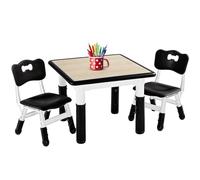FUNLIO Mesa Infantil con 2 Sillas para Niños de 3 a 8 años, Mesa Niños Infantil de Altura Ajustable, Escritorio Niño Fácil de Limpiar, para Aulas/Hogares, Aprobado por CPC y CE (3 Piezas) - Negro