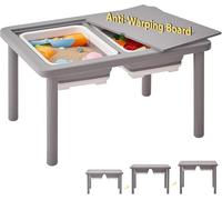 FUNLIO Mesa sensorial de madera con 2 contenedores para niños de 1 a 5 años, altura ajustable de 3 niveles, mesa de arena y agua, tapa de madera contrachapada antideformación, uso en interiores y