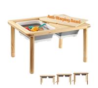 FUNLIO Mesa Sensorial de Madera con 2 Cubos para Niños de 1-5 Años, Mesa Sensorial Infantil de 3 Niveles Ajustable en Altura, para Jugar con Arena y Agua, Certificado CPC