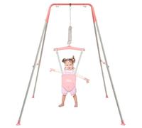 FUNLIO Saltador de puerta con soporte para bebé （6-24 meses) juego de ejercicio de columpio para jugar en interiores/exteriores para bebé niña/niño, con cadena ajustable, fácil de montar - Rosa