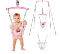 FUNLIO: saltador para bebés con soporte, de 6 a 24 meses; brincador infantil para jugar; saltador para niños pequeños; con cadena ajustable; fácil de montar y guardar (con soporte) - Mariposa rosa