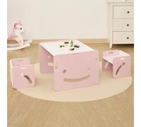 FUNLIO Set de Mesa y Dos Silla Montessori para Bebés de 1-3 años, Ajustable en Altura, Ideal para Leer/Comer/Jugar, Fácil de Montar, Certificado CPC - Mesa Cuadrada - Rosa