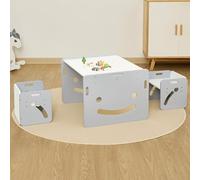 FUNLIO Set de Mesa y Dos Silla Montessori para Bebés de 1-3 años, Ajustable en Altura, Ideal para Leer/Comer/Jugar, Fácil de Montar, Certificado CPC - Mesa Cuadrada - Gris