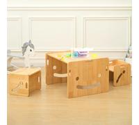 FUNLIO Set de Mesa y Dos Silla Montessori para Bebés de 1-3 años, Ajustable en Altura, Ideal para Leer/Comer/Jugar, Fácil de Montar, Certificado CPC - Mesa Cuadrada