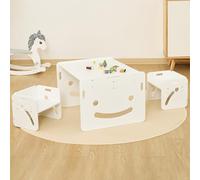 FUNLIO Set de Mesa y Dos Silla Montessori para Bebés de 1-3 años, Ajustable en Altura, Ideal para Leer/Comer/Jugar, Fácil de Montar, Certificado CPC - Mesa Cuadrada - Blanca