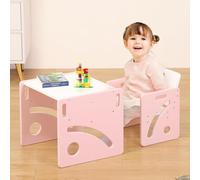 FUNLIO Set de Mesa y Silla Montessori para Bebés de 1-3 años, Ajustable en Altura, Ideal para Leer/Comer/Jugar, Fácil de Montar, Certificado CPC - Rosado
