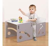 FUNLIO Set de Mesa y Silla Montessori para Bebés de 1-3 años, Ajustable en Altura, Ideal para Leer/Comer/Jugar, Fácil de Montar, Certificado CPC - Gris