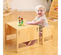 FUNLIO Set de Mesa y Silla Montessori para Bebés de 1-3 años, Ajustable en Altura, Ideal para Leer/Comer/Jugar, Fácil de Montar, Certificado CPC