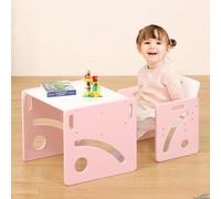 FUNLIO Set de Mesa y Silla Montessori para Bebés de 1-3 años, Ajustable en Altura, Ideal para Leer/Comer/Jugar, Fácil de Montar, Certificado CPC - Rosado