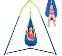 FUNLIO Soporte de Hamaca 2 en 1, Set de Hamaca Colgante con Marco Triangular, Soporte de Acero Resistente, 90 kg Capacidad, Interior & Exterior, Diseño Altura Ajustable