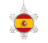 Funlucy Adornos de metal de Navidad de la bandera de España, adornos de copo de nieve de España colgante recuerdo para regalo de decoración de Navidad