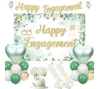 Funmemoir Decoración de compromiso con texto en inglés "We're Engaged" para decoración de pastel Future Mrs.& Lucky Mr. Sash Globos para pareja verde salvia, boda, despedida de soltera