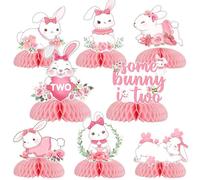 Funmemoir Decoraciones de conejo para el segundo cumpleaños - 8 piezas de centros de mesa de conejo rosa, decoraciones de mesa de doble cara para niñas, algunos conejitos son dos decoración