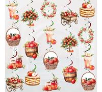 Funmemoir Decoraciones de fiesta de manzana, 24 piezas de remolinos colgantes de manzana, colgante en espiral de manzana roja, doble cara para decoración de fiesta de cumpleaños con temática de Apple