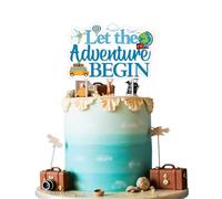 Funmemoir Decoraciones de fiesta temática de viaje - Let the Adventure Begin, decoración de pastel de viaje alrededor del mundo para baby shower, despedida, jubilación, fiesta de cumpleaños