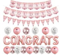 Funmemoir Decoraciones de graduación de oro rosa - We are so Proud of You, pancarta de felicitaciones, globos de aluminio de felicitaciones para la clase de 2026, felicitaciones, graduación, bien