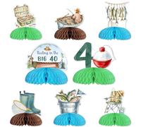 Funmemoir Reeling in the Big 40 - Centros de mesa de cumpleaños de panal de abeja, 8 piezas, decoraciones de mesa de pesca para hombres, suministros de fiesta de cumpleaños 40 Ofishally de 40 años