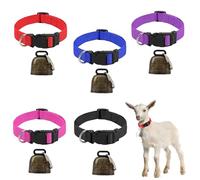 Funmo 5 collares de cabra, collar antipérdida de nylon ajustable para animales pequeños de granja, cabra y oveja con campana