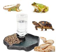 Funmo Alimentador automático de Reptiles, 2 en 1Cuenco para Reptiles, Dispensador de Agua de Tortugas para Tortugas, lagartos, Escorpiones (Marrón)