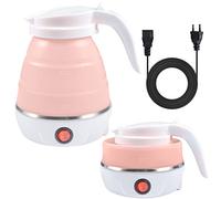Funmo Hervidor de agua plegable, 600 ml, hervidor de agua eléctrico de silicona con base de acero inoxidable, mini hervidor de agua de viaje portátil para