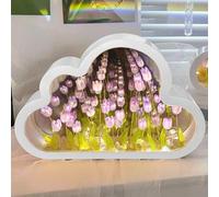 Funmo Lámpara de tulipanes Lámpara de nube de tulipanes Nubes Tulipán espejo Espejo 2 En 1/luz De Noche flores de simulación para dormitorio, lámpara de dormitorio, lámpara de mesa de dormir