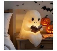 Funmody Glowspirit, Libiyi Cute Ghost Reading Book Lamp, Brimody Light Up Ghost Statue Night Light House Mantel Decor for Home Ghosts Warm Lighted Indoor Figurine Lamps for Indoor Party(S-1PC)