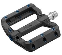 Funn Black Magic Pedales Planos de Plástico para Bicicleta de Montaña - Pedales de Bicicleta de Plataforma Ancha, Pedales de Bicicleta con Eje de 9/16 Pulgadas de Cromo Molibdeno (Pasadores Azules)