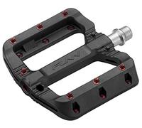 Funn Black Magic Pedales Planos de Plástico para Bicicleta de Montaña - Pedales de Bicicleta de Plataforma Ancha, Pedales de Bicicleta con Eje de CrMo de 9/16 Pulgadas (Pasadores Rojos)