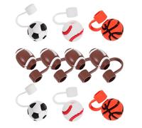 FUNNETOYU 10 Tapas de Paja Reutilizables de Silicona Diseño Deportivo, Ligeras y Fáciles de Transportar, para Decoración y Protección de Pajitas