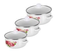 FUNNETOYU 3 Piezas Ollas de Esmalte con Doble Asa y Tapa de Vidrio Olla para Cocción de Stock de Resistente Altas Temperaturas para Estufas de Gas Inducción para Hogar y Restaurante