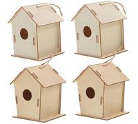 FUNNETOYU 4 Piezas Kit Casitas Pájaros Madera sin Pintar DIY para Juguete Manualidades Pintura Casa Pajaros Natural Ligera y Resistente Acabado Suave y Seguro para