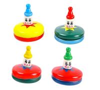 FUNNETOYU 4 Piezas Peonzas de Madera con Figuras de Dibujos Animados Juguete Interactivo para Diseño y Punta Giratoria para Coordinación Mano-Ojo