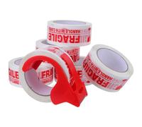 FUNNETOYU Cinta de Embalaje Impresa Frágil 6 Rollos con Dispensador Rojo Etiquetas de Embalaje para Cajas de Mudanza Cinta para Envío Profesional Resistente de Paquetería