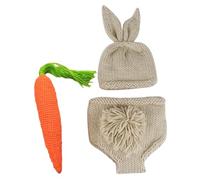 FUNNETOYU Conjunto De Ñiño Recién Nacido Traje Conejito De Crochet, Gorro y Pantalón para Sesión Fotográfica, Apto para Bebés 3-4 Meses, Color Natural, Accesorios para Primera Puesta