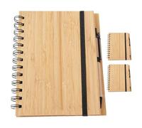 FUNNETOYU Cuaderno con Cubierta Natural de Madera de Caña Espiral Rayado 3 Piezas con 3 Bolígrafos, 70 Páginas, Libreta para Oficina, Escuela y Dibujo, Set Portátil Ecológico