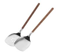 FUNNETOYU Cucharas para Servir con Mango de Madera y Acero Inoxidable 304, Pack de 2 Piezas, Filtración y Servicio sin Desorden para Utensilios de Cocina y Reuniones de Catering