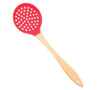 FUNNETOYU Espumadera De Silicona y Nylon Mango De Madera Curva, Resistente Al Calor, Cucharón Para Filtro De Aceite, Utensilio Para Servir y Colar Cocina Doméstica y Restaurante, Color Rojo