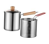 FUNNETOYU Freidora de Acero Inoxidable 304 Pequeña de 3l con Cesta para Freír, Mango de Madera Resistente al Calor, Olla Profunda para Cocina Doméstica y Eléctrica, Herramienta Versátil