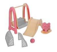 FUNNETOYU Juego de Accesorios para Casa de Muñecas Columpio Pequeño Caballito de Madera y Tobogán Miniatura Decoración Segura y Durable para Escenas Domésticas en Mini Casa