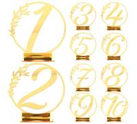 FUNNETOYU Letreros Acrílicos para Mesa de Boda 10 Piezas Números de Mesa Dorados Letreros Acrílicos para Banquetes y Restaurantes Placas de Nombre Resistentes para Eventos y Reservas