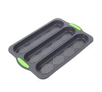 FUNNETOYU Molde para Hornear Baguettes Multifuncional de Silicona Antiadherente y Desmontable para Cocinas y Panaderías Color Gris Oscuro con Asas Verdes para Hornear Pan Francés