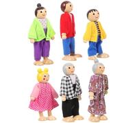 FUNNETOYU Muñecas Familiares de Madera Pequeñas para Niños Juego de Muñecas Tiny People Brazos Ajustables Figuras para Juegos de rol en Casa Set Familiar de 6 Piezas