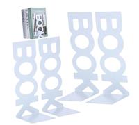 FUNNETOYU Sujetalibros Diseño Creativo de Letras Decorativos de Metal Blanco Resistentes y Antideslizantes Paquete de 4 Piezas para Oficina y Hogar
