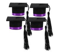 FUNNETOYU Tapones para Botellas Mini Birrete De Graduación Púrpura 4 Piezas Fieltro Decorativo para Fiestas Graduación Botellas De Vino Obsequio Fiesta